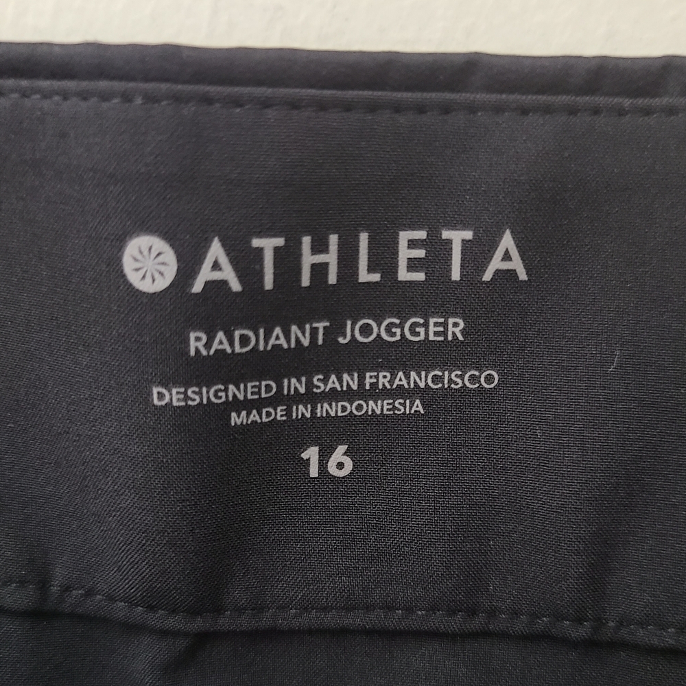 Athleta Radiant Shiny Black Joggers Zipper & Snap Hem Sz 16 NWT - Picture 10 of 13